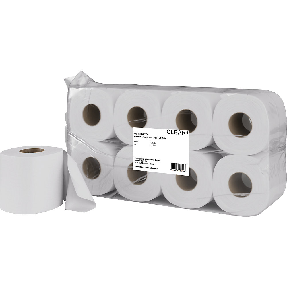 Toiletpapier standaard Clear+, VE à 64 rollen, 3-laags