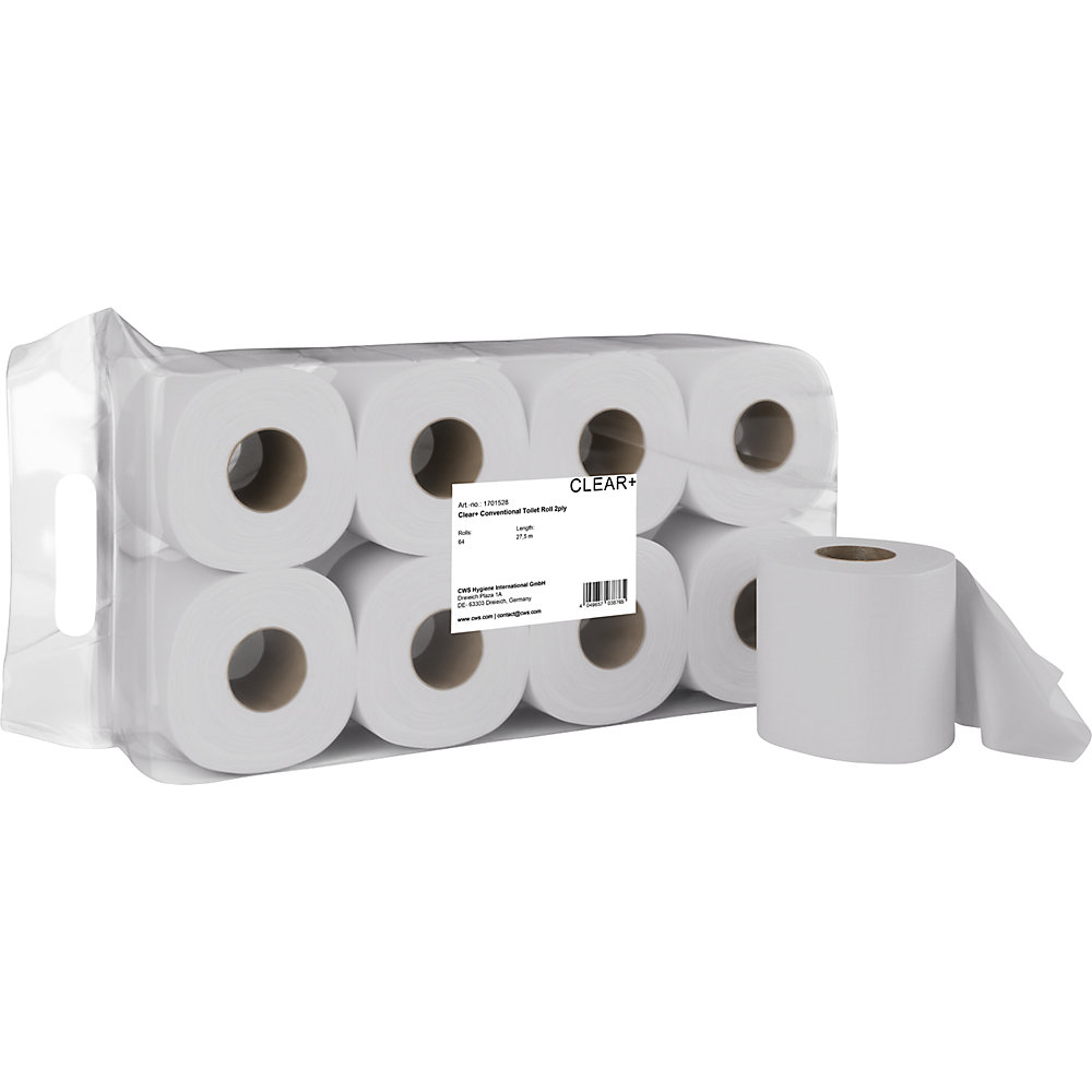 Toiletpapier standaard Clear+, VE à 64 rollen, 2-laags