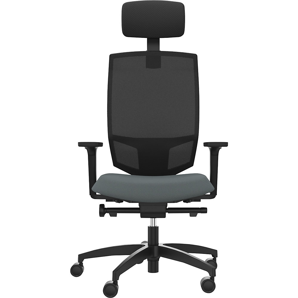 Bürodrehstuhl JUST EVO MESH, mit Netzrückenlehne, schwarz, grau, mit Kopfstütze Dauphin 2