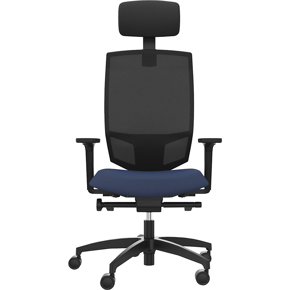 Bürodrehstuhl JUST EVO MESH, mit Netzrückenlehne, schwarz, nachtblau, mit Kopfstütze Dauphin 2