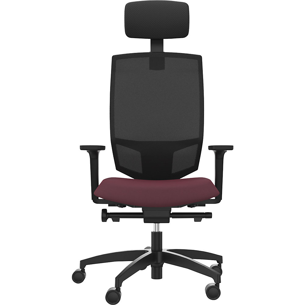 Bürodrehstuhl JUST EVO MESH, mit Netzrückenlehne, schwarz, shirazrot, mit Kopfstütze Dauphin 2
