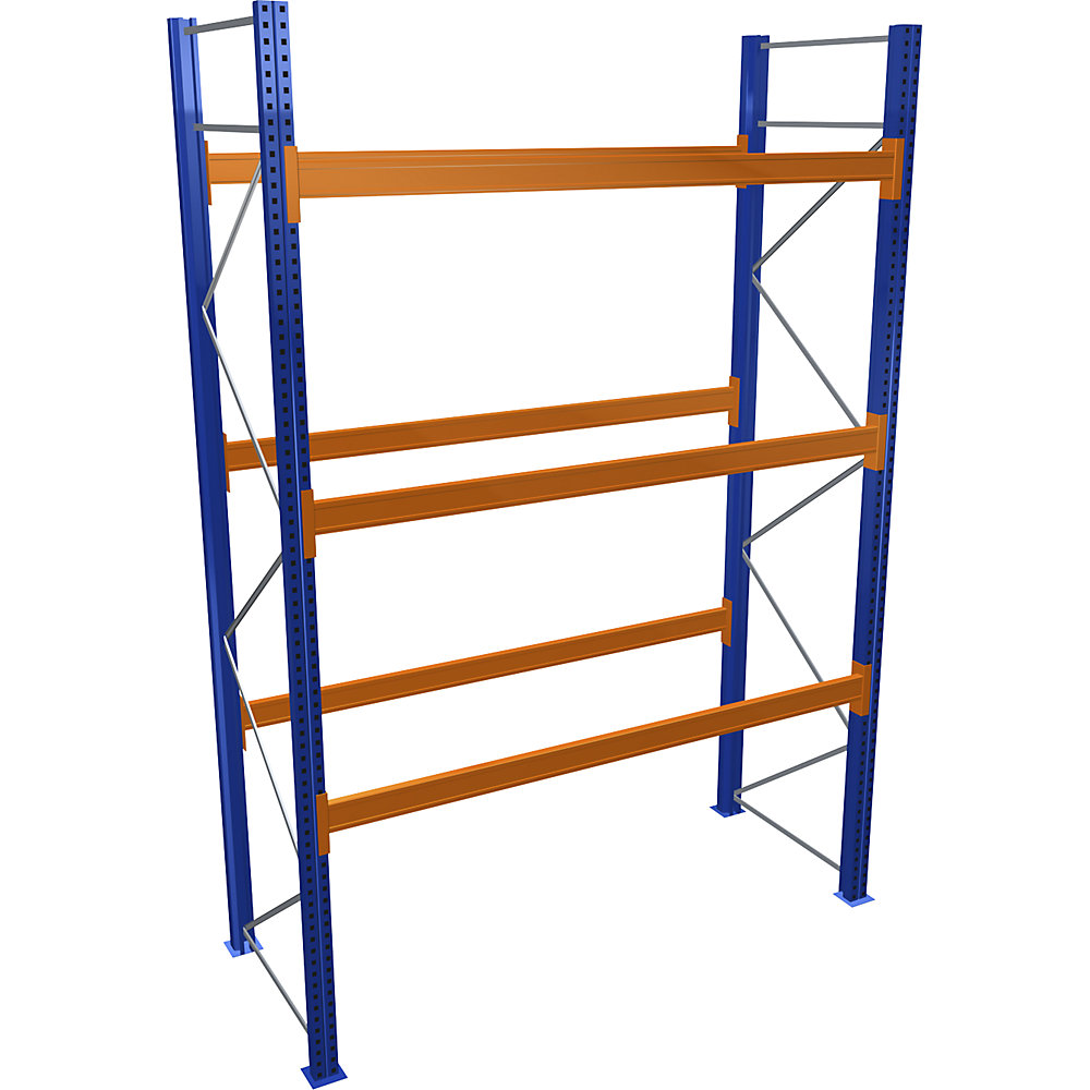 Palettenregal, blau/orange, HxBxT 4000 x 2700 x 1100 mm, Fachlast 3072 kg, Grundregal SCHULTE