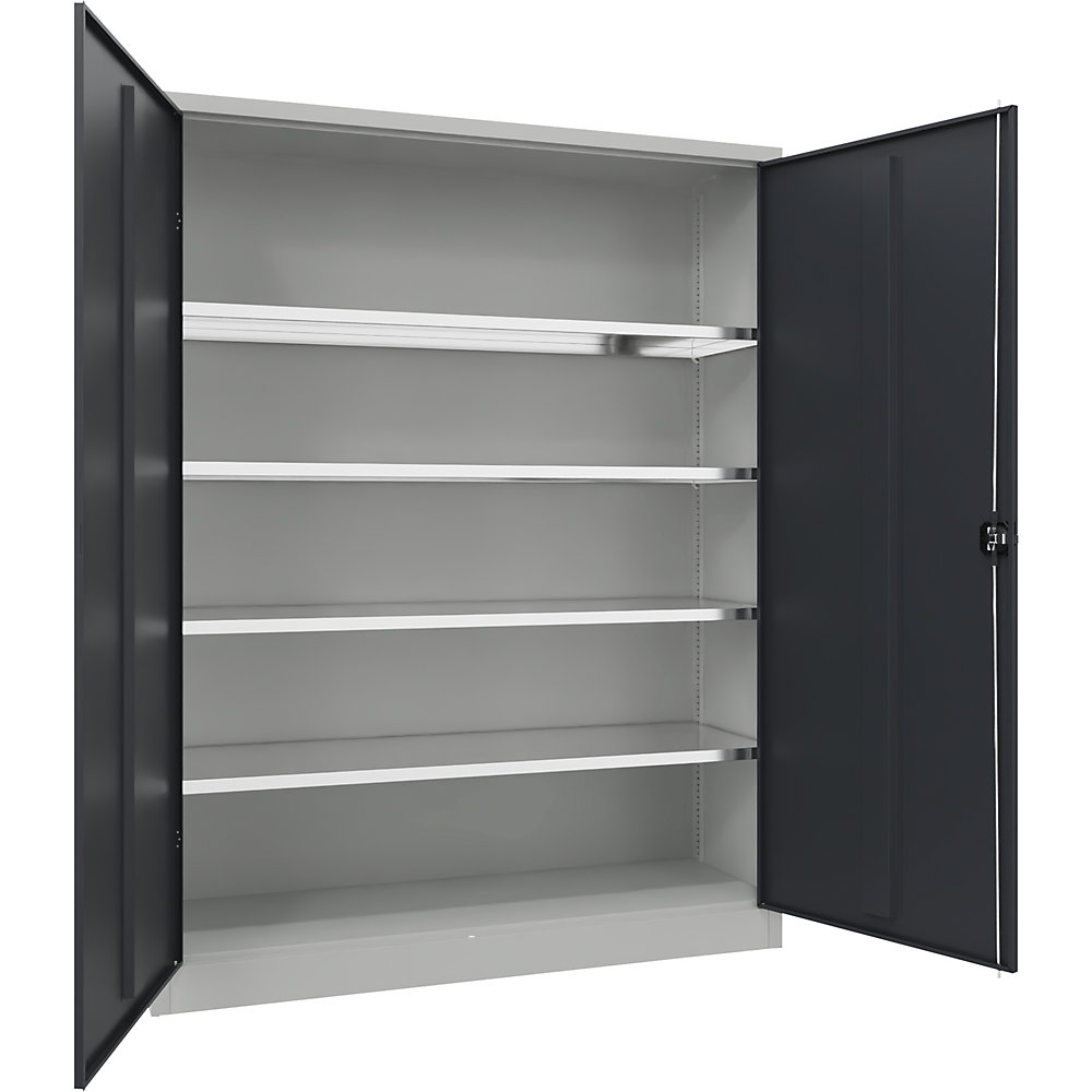 Stahlschrank mit Flügeltüren, 4 Fachböden, Breite 1500 mm, HxBxT 1950 x 1500 x 600 mm, anthrazitgrau eurokraft pro