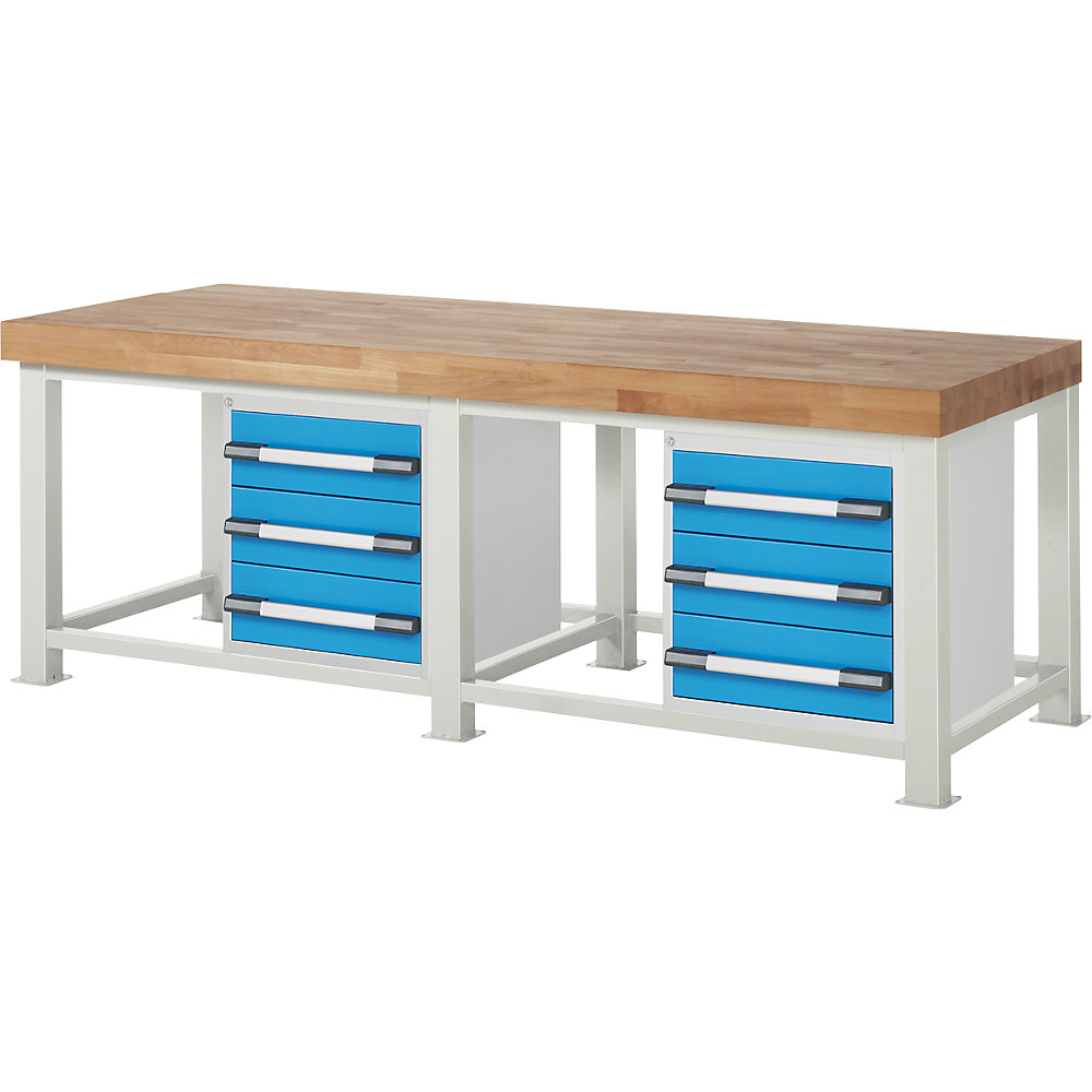 eurokraft pro Heavy Duty Workbench 6 Drawers 2500x900mm Light Blue/Light Gray