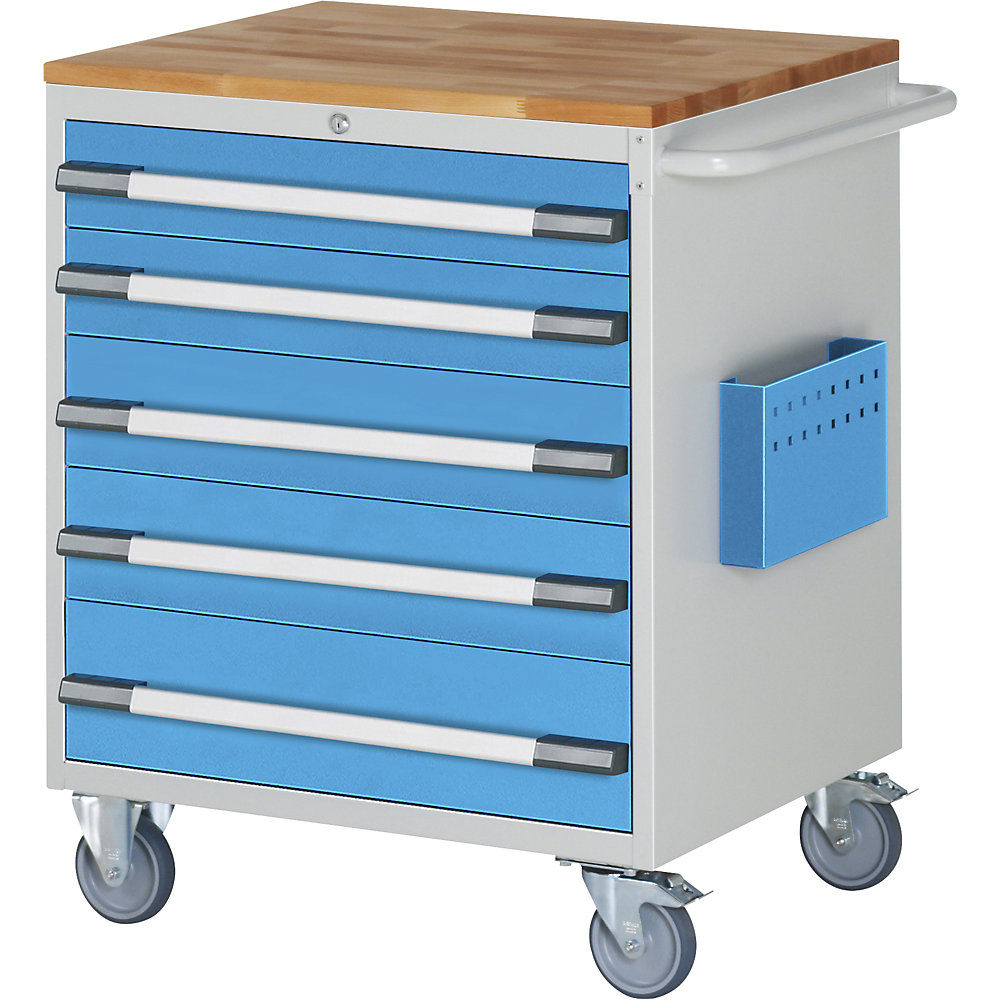 Kompaktwerkbank, fahrbar, 5 Schubladen, HxB 975 x 770 mm, lichtgrau / lichtblau eurokraft pro