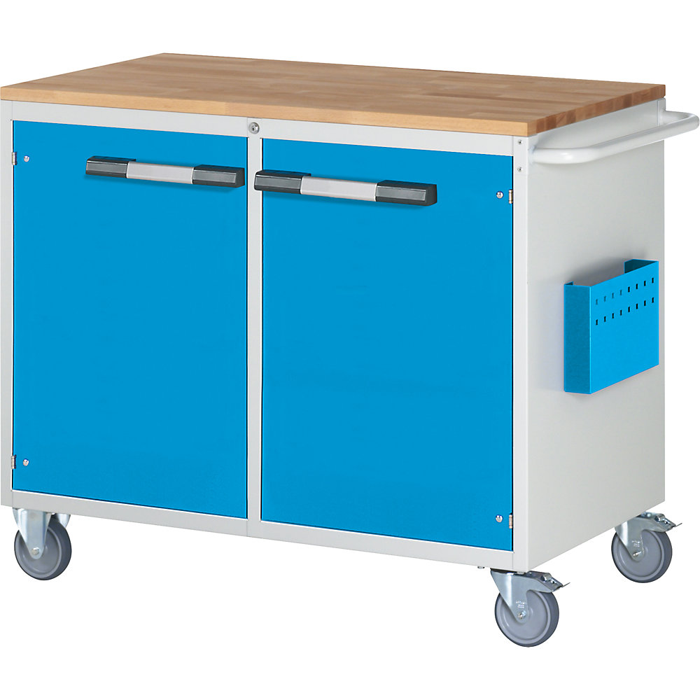 Kompaktwerkbank, fahrbar, 2 Türen, HxB 975 x 1145 mm, lichtgrau / lichtblau eurokraft pro
