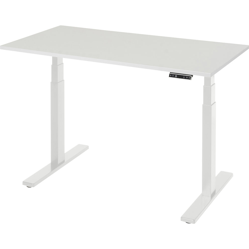 Arbeitstisch, elektrisch höhenverstellbar - Tragkraft 100 kg, 650 - 1300 mm, BxT 1250 x 700 mm, Melaminplatte RAU