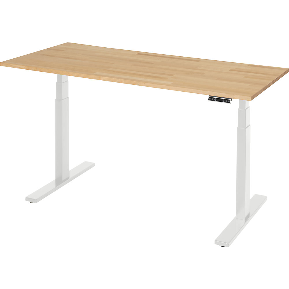 Electric Height-Adjustable Workbench Solid Beech Light Gray