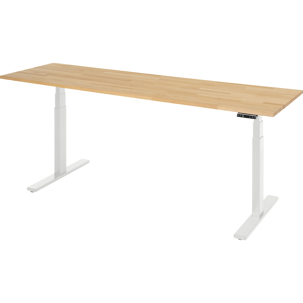 Arbeitstisch, elektrisch höhenverstellbar - Tragkraft 100 kg, 650 - 1300 mm, BxT 2000 x 700 mm, Buche massiv RAU
