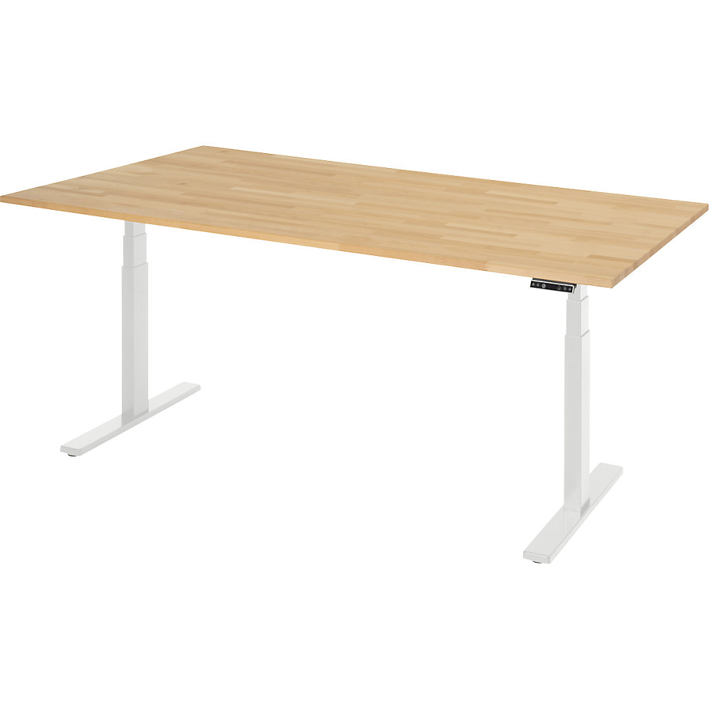 Arbeitstisch, elektrisch höhenverstellbar - Tragkraft 100 kg, 650 - 1300 mm, BxT 2000 x 900 mm, Buche massiv RAU