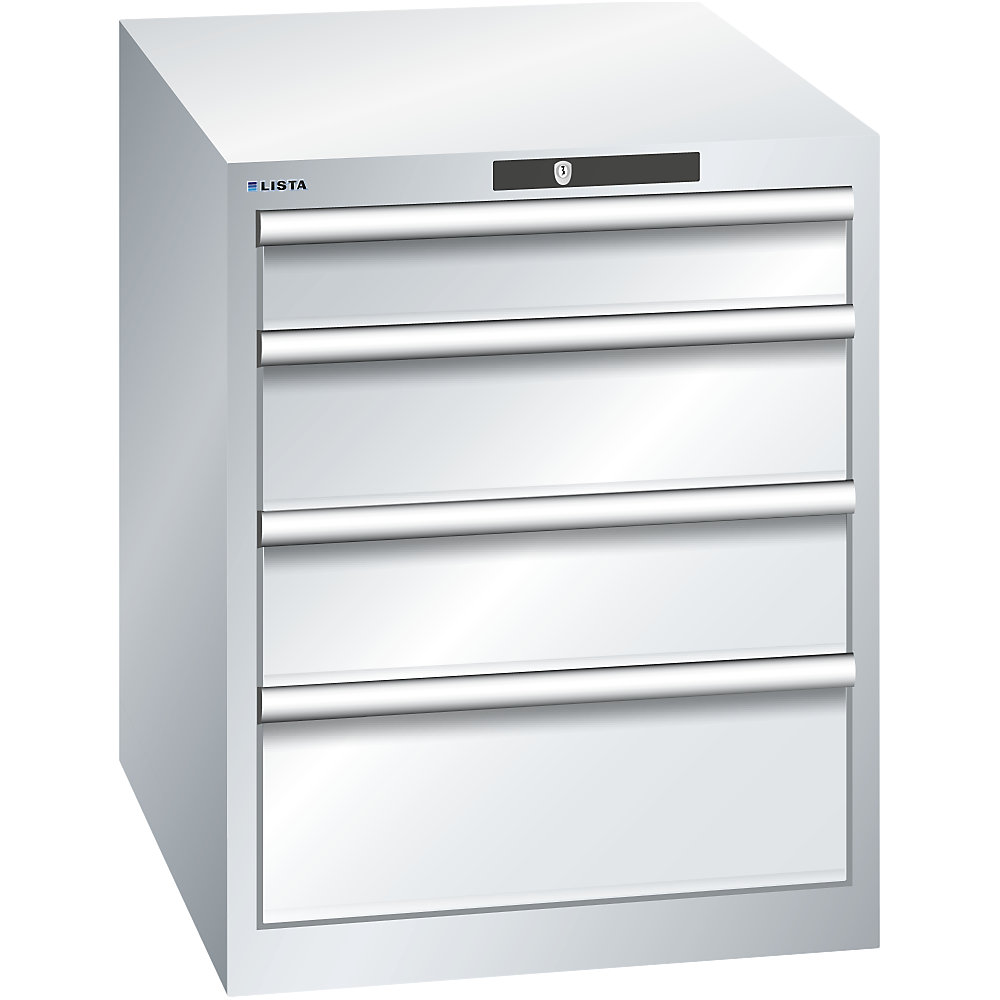 ESD-Schubladenschrank, BxTxH 564 x 725 x 700 mm, 4 Schubladen, Traglast 75 kg, lichtgrau LISTA
