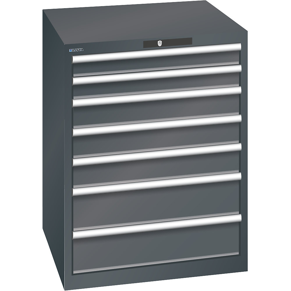 ESD-Schubladenschrank, BxTxH 717 x 725 x 850 mm, 7 Schubladen, Traglast 75 kg, anthrazitgrau LISTA