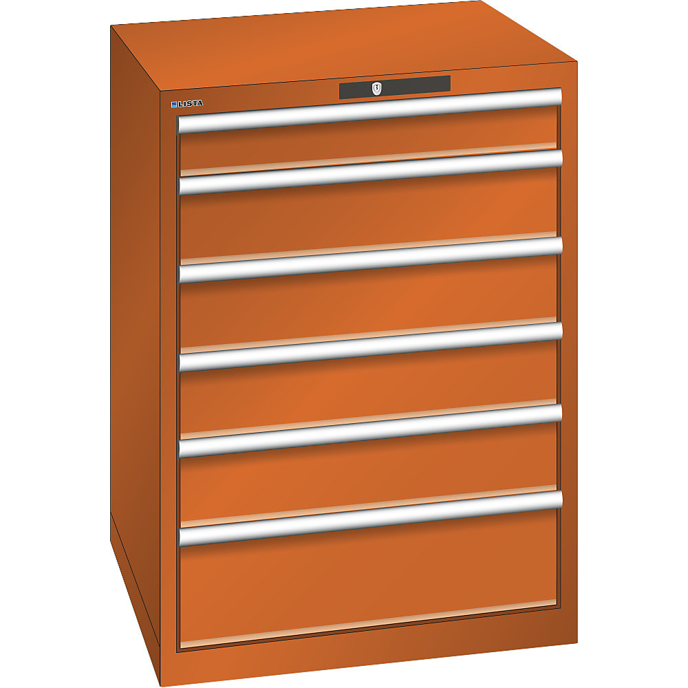 ESD-Schubladenschrank, BxTxH 717 x 725 x 1000 mm, 6 Schubladen, Traglast 75 kg, orange LISTA