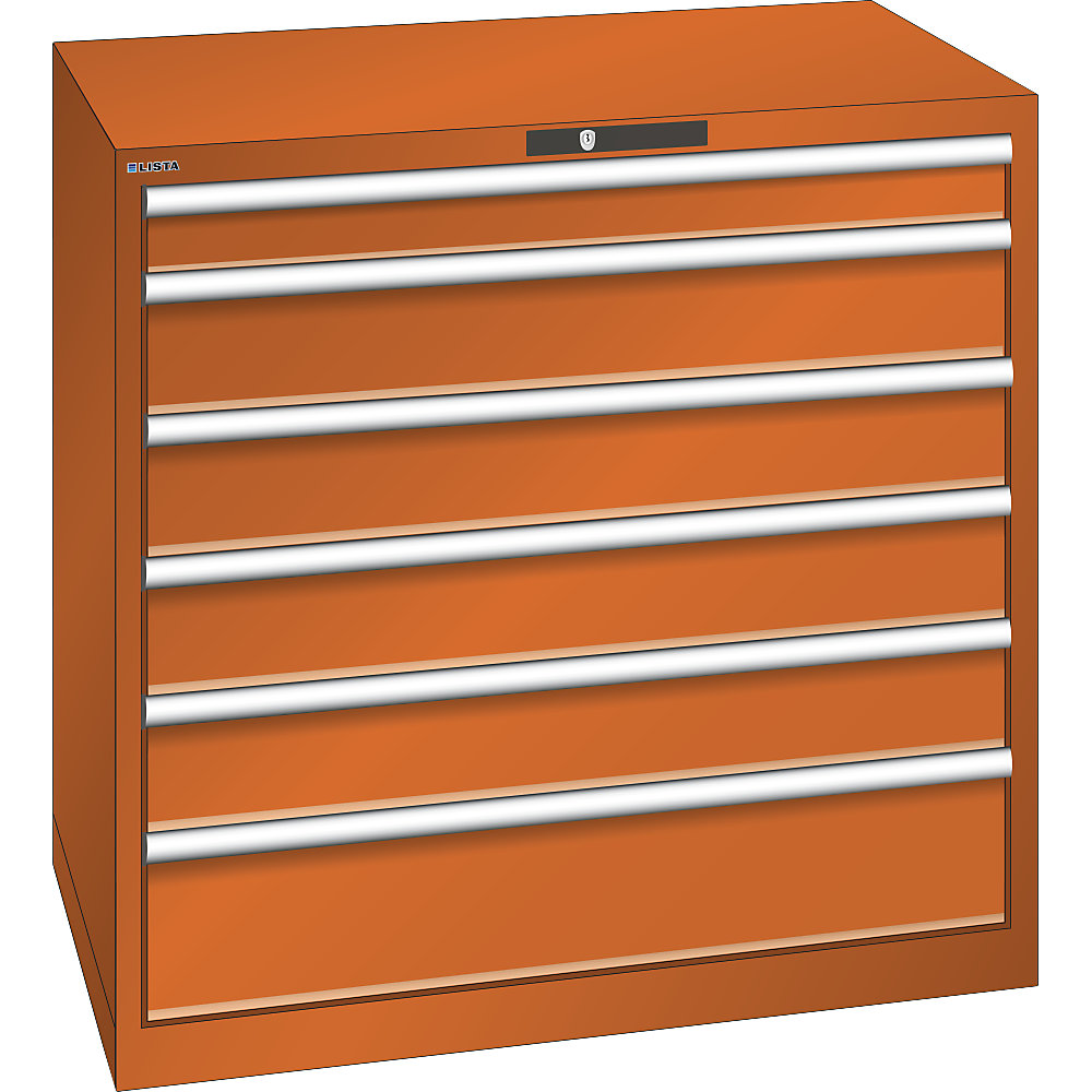 ESD-Schubladenschrank, BxTxH 1023 x 725 x 1000 mm, 6 Schubladen, Traglast 75 kg, orange LISTA