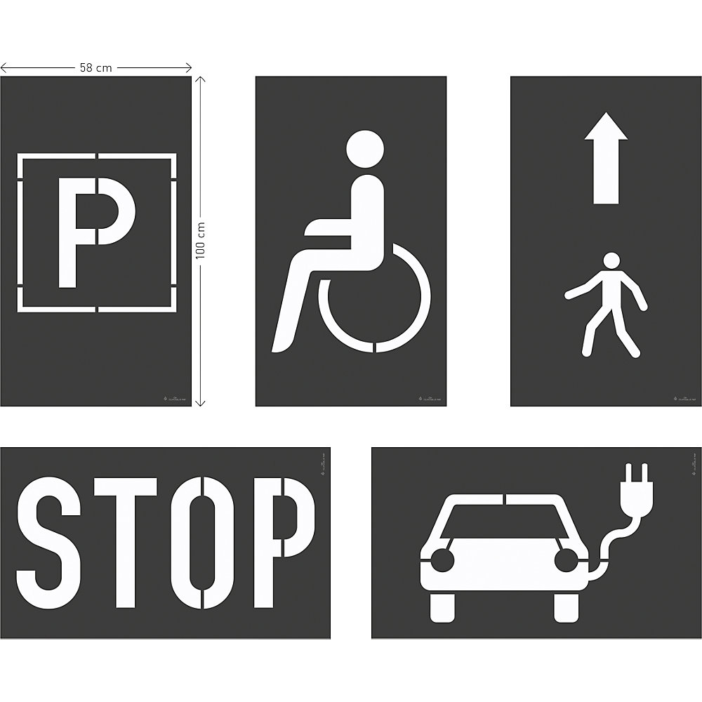 Durable Set di stencil per segnaletica orizzontale DURALINE® Parcheggio pellicola largh. x alt. 100 x 58 mm