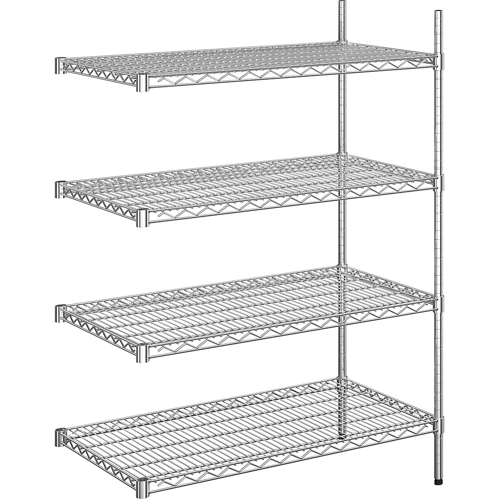 Rayonnage en fil d'acier chromé, charge max. admissible par tablette 150 kg, l x p 910 x 610 mm, rayonnage additionnel, hauteur 1370 mm, 4 tablettes