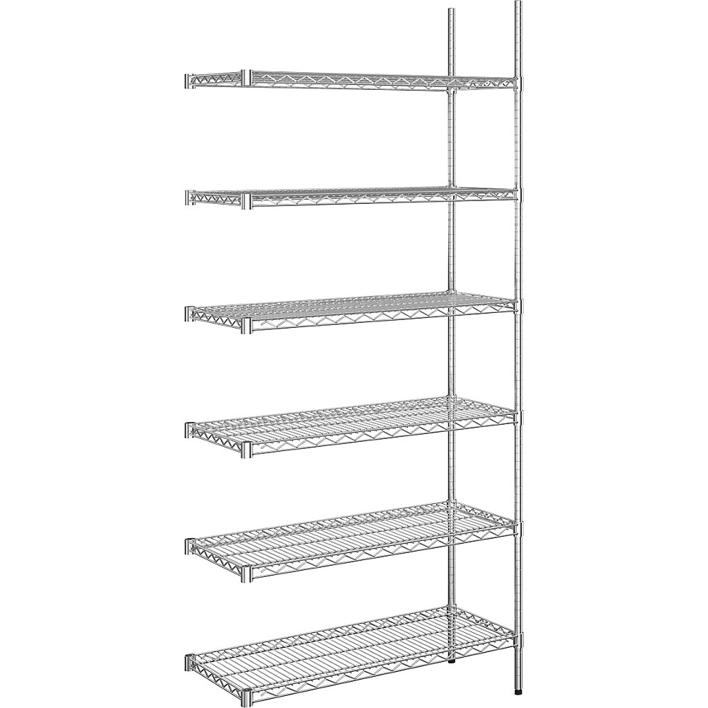 Rayonnage en fil d'acier chromé, charge max. admissible par tablette 150 kg, l x p 910 x 460 mm, rayonnage additionnel, hauteur 2180 mm, 6 tablettes