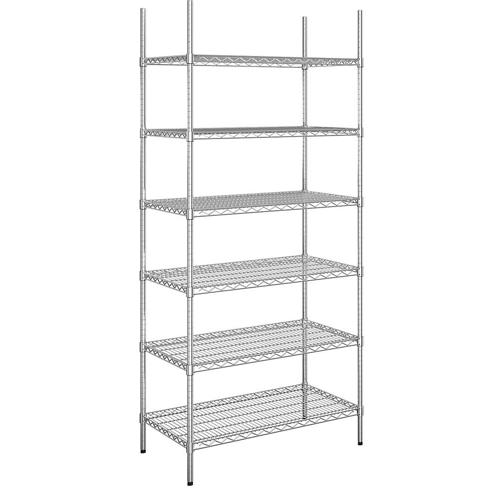 Rayonnage en fil d'acier chromé, charge max. admissible par tablette 150 kg, l x p 910 x 610 mm, rayonnage de base, hauteur 2180 mm, 6 tablettes