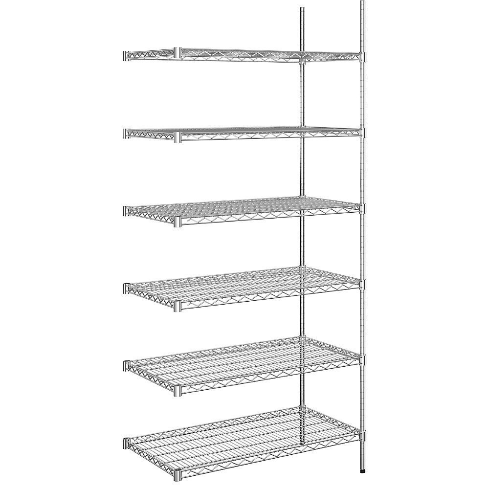 Rayonnage en fil d'acier chromé, charge max. admissible par tablette 150 kg, l x p 910 x 610 mm, rayonnage additionnel, hauteur 2180 mm, 6 tablettes
