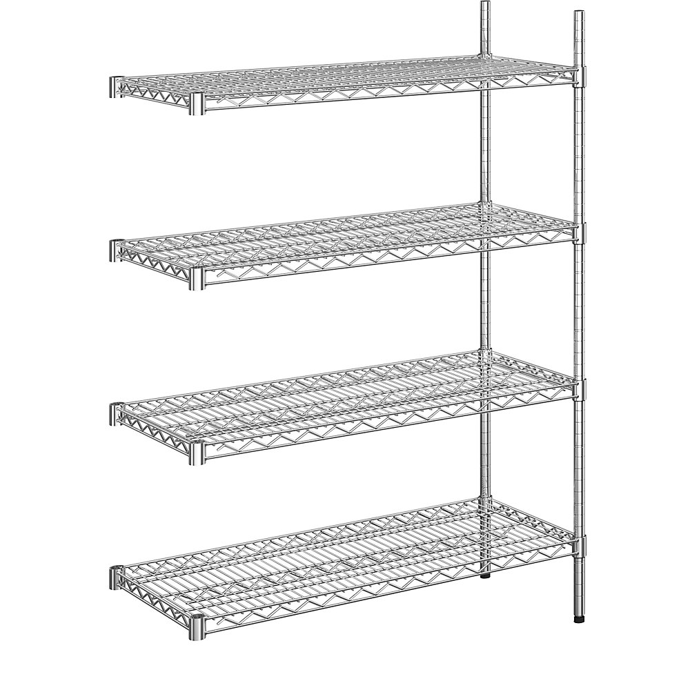Rayonnage en fil d'acier chromé, charge max. admissible par tablette 250 kg, l x p 910 x 460 mm, rayonnage additionnel, hauteur 1370 mm, 4 tablettes