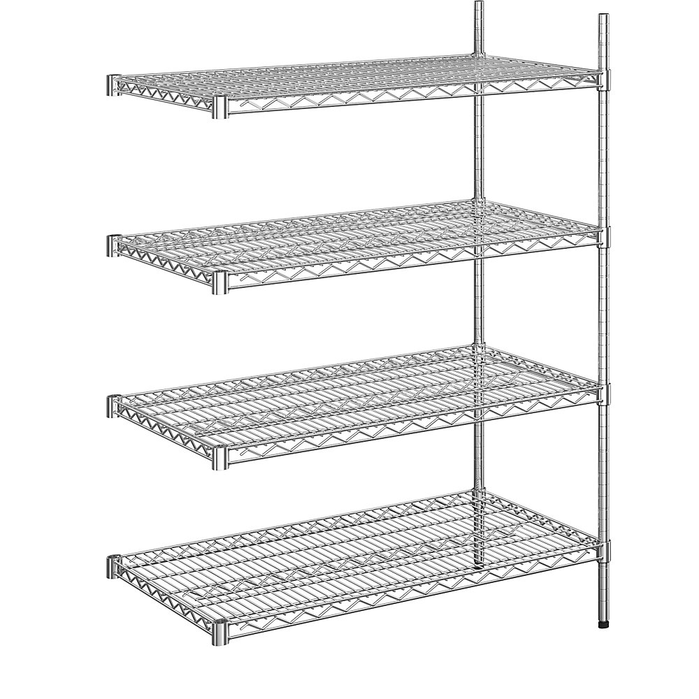 Rayonnage en fil d'acier chromé, charge max. admissible par tablette 250 kg, l x p 910 x 610 mm, rayonnage additionnel, hauteur 1370 mm, 4 tablettes