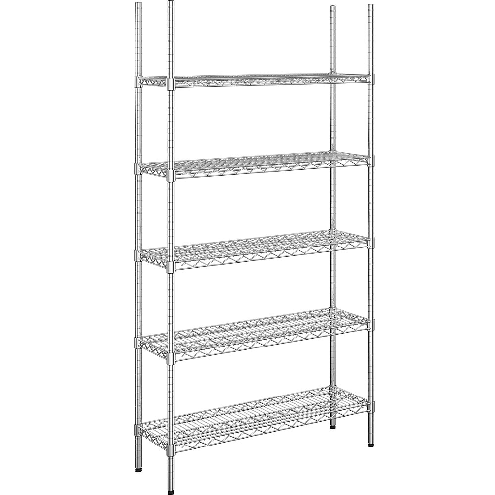 Rayonnage en fil d'acier chromé, charge max. admissible par tablette 250 kg, l x p 910 x 360 mm, rayonnage de base, hauteur 1880 mm, 5 tablettes