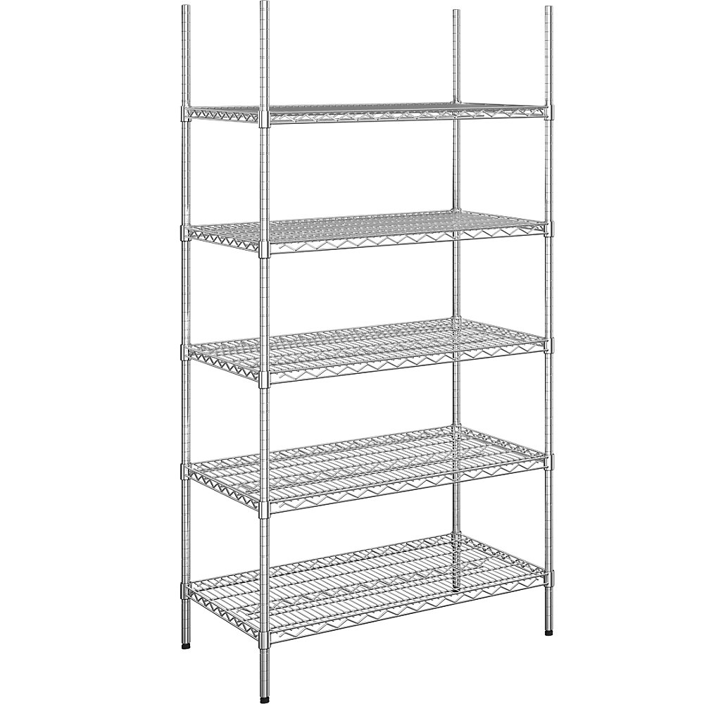 Rayonnage en fil d'acier chromé, charge max. admissible par tablette 250 kg, l x p 910 x 610 mm, rayonnage de base, hauteur 1880 mm, 5 tablettes