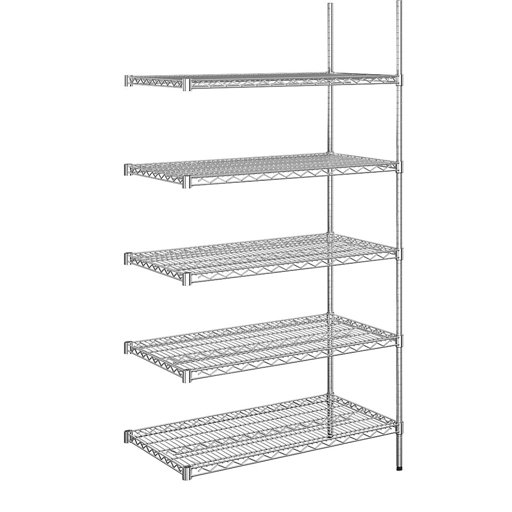 Rayonnage en fil d'acier chromé, charge max. admissible par tablette 250 kg, l x p 910 x 610 mm, rayonnage additionnel, hauteur 1880 mm, 5 tablettes