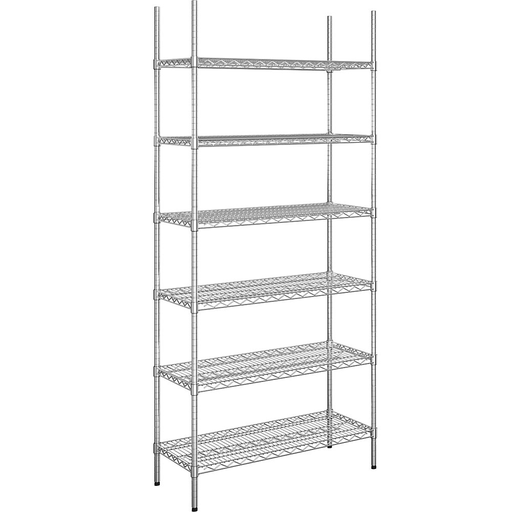 Rayonnage en fil d'acier chromé, charge max. admissible par tablette 250 kg, l x p 910 x 460 mm, rayonnage de base, hauteur 2180 mm, 6 tablettes