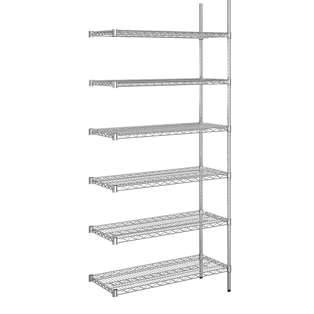 Rayonnage en fil d'acier chromé, charge max. admissible par tablette 250 kg, l x p 910 x 460 mm, rayonnage additionnel, hauteur 2180 mm, 6 tablettes