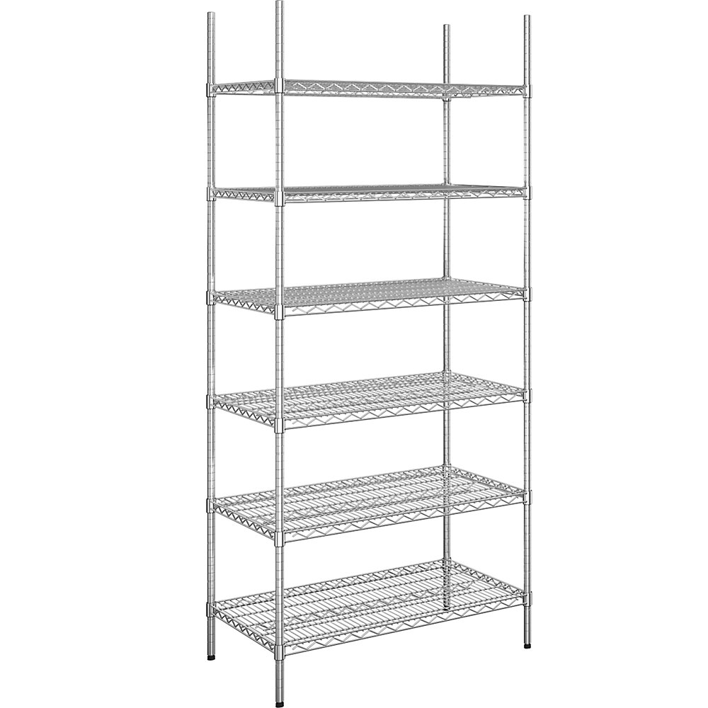 Rayonnage en fil d'acier chromé, charge max. admissible par tablette 250 kg, l x p 910 x 610 mm, rayonnage de base, hauteur 2180 mm, 6 tablettes