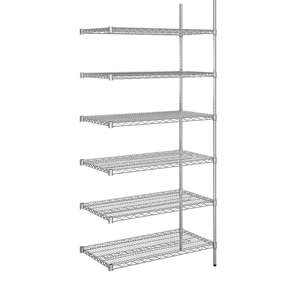 Rayonnage en fil d'acier chromé, charge max. admissible par tablette 250 kg, l x p 910 x 610 mm, rayonnage additionnel, hauteur 2180 mm, 6 tablettes