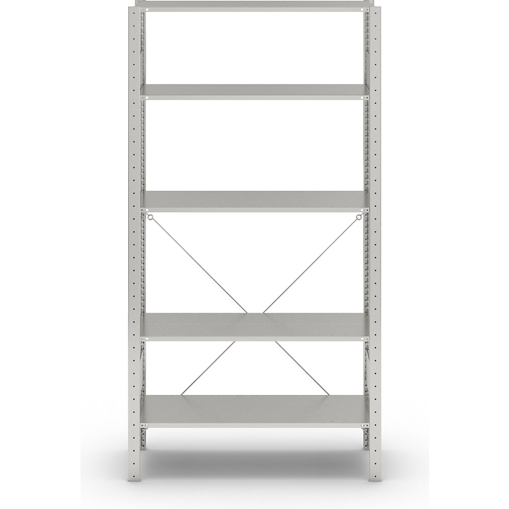 Steckregal, einreihig, Fachboden-BxT 1000 x 400 mm, verzinkt, Höhe 2000 mm, Grundregal eurokraft pro 2