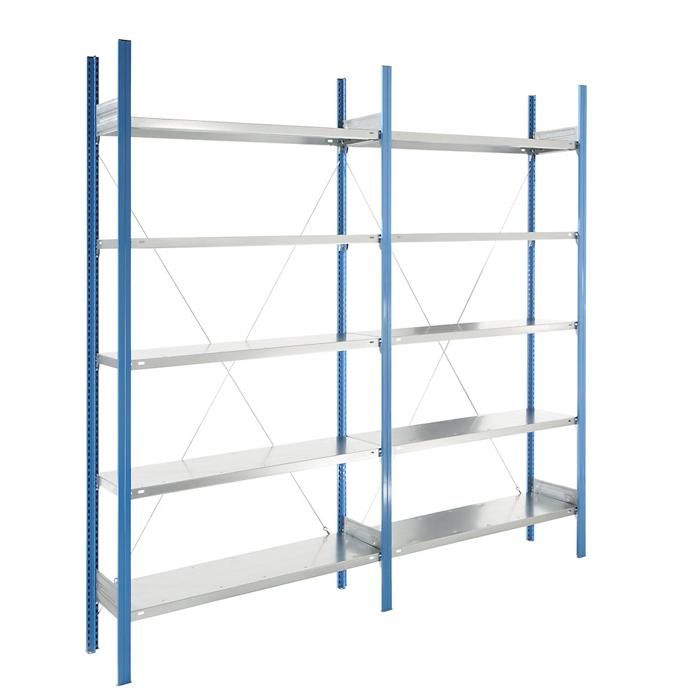 Rayonnage emboîtable à tablettes, bleu/galvanisé