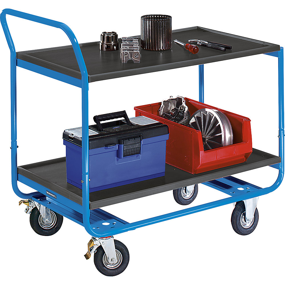 EUROKRAFTpro Carrello di servizio, portata 150 kg, 2 pianali con bordino anticaduta, ruote con camera d'aria