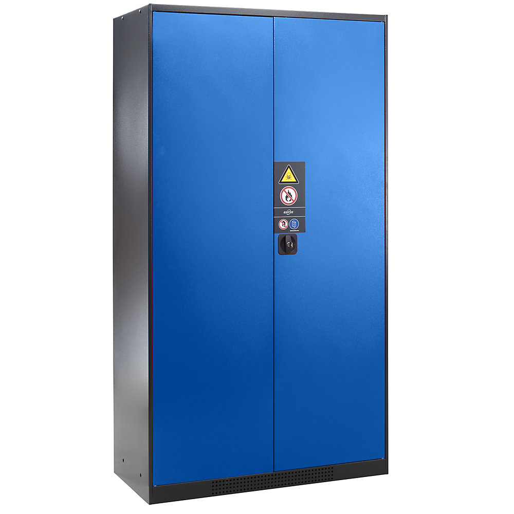 asecos Chemical storage cupboard, solid panel door, without hazardous goods storage box, door colour gentian blue RAL 5010