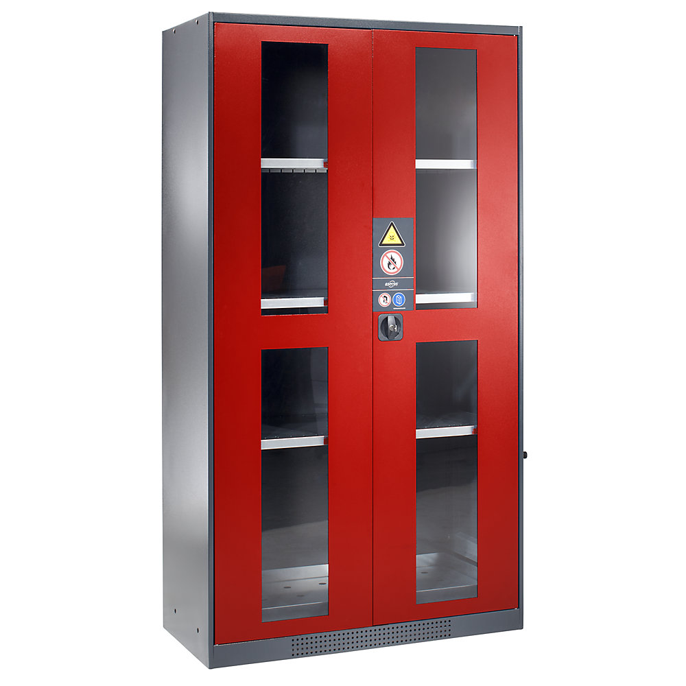 asecos Chemical storage cupboard, door with vision panels, without hazardous goods storage box, door colour traffic red RAL 3020