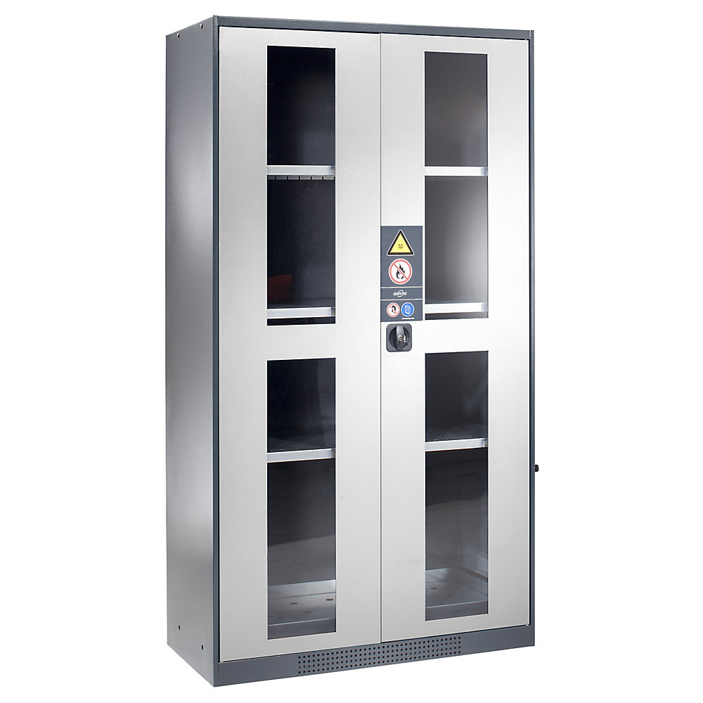asecos Chemical storage cupboard, door with vision panels, without hazardous goods storage box, door colour light grey RAL 7035