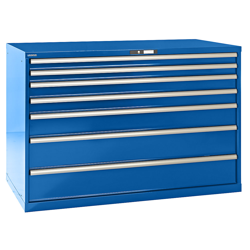 LISTA Armoire à tiroirs en tôle d'acier, h x l 1000 x 1431 mm, 7 tiroirs, charge max. 200 kg, bleu clair