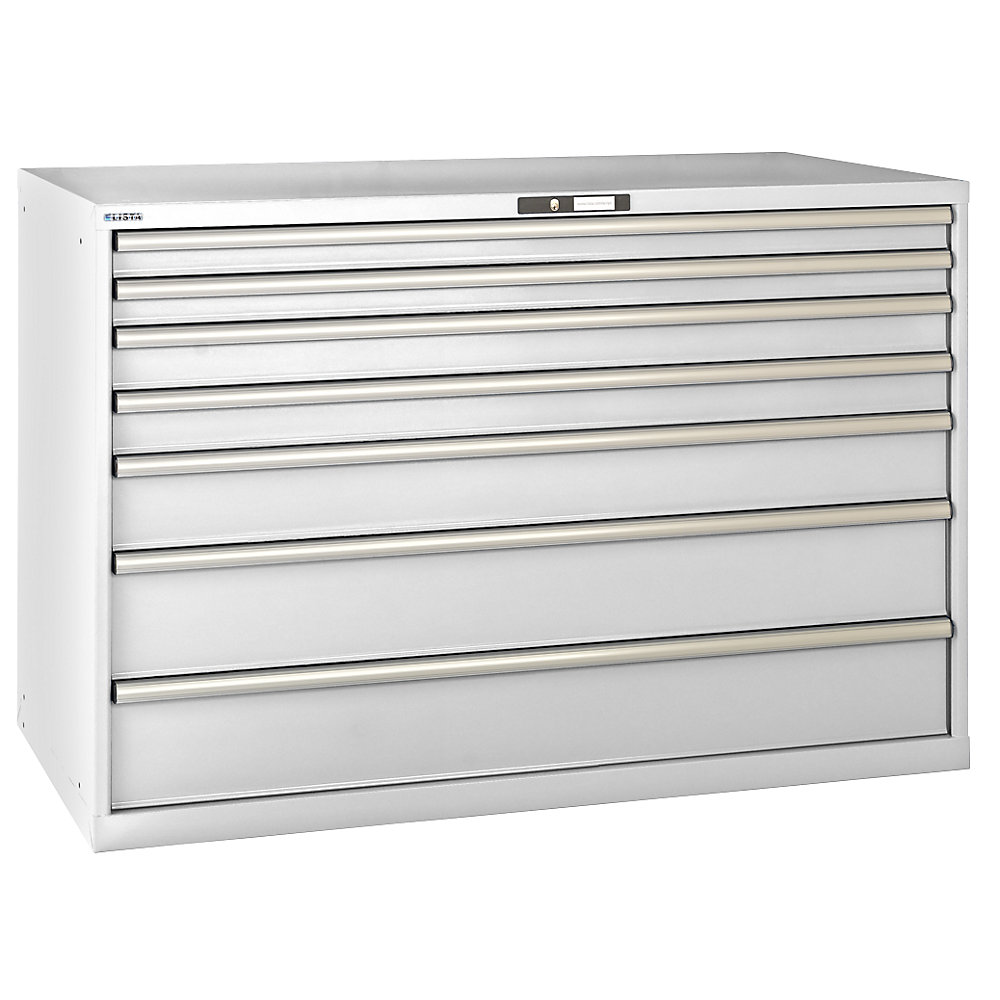 LISTA Armoire à tiroirs en tôle d'acier, h x l 1000 x 1431 mm, 7 tiroirs, charge max. 200 kg, gris clair
