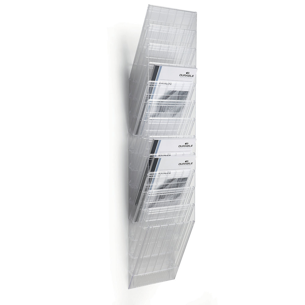 DURABLE Wall mounted brochure racks, portrait format, 12 x A4, pack of 2, transparent