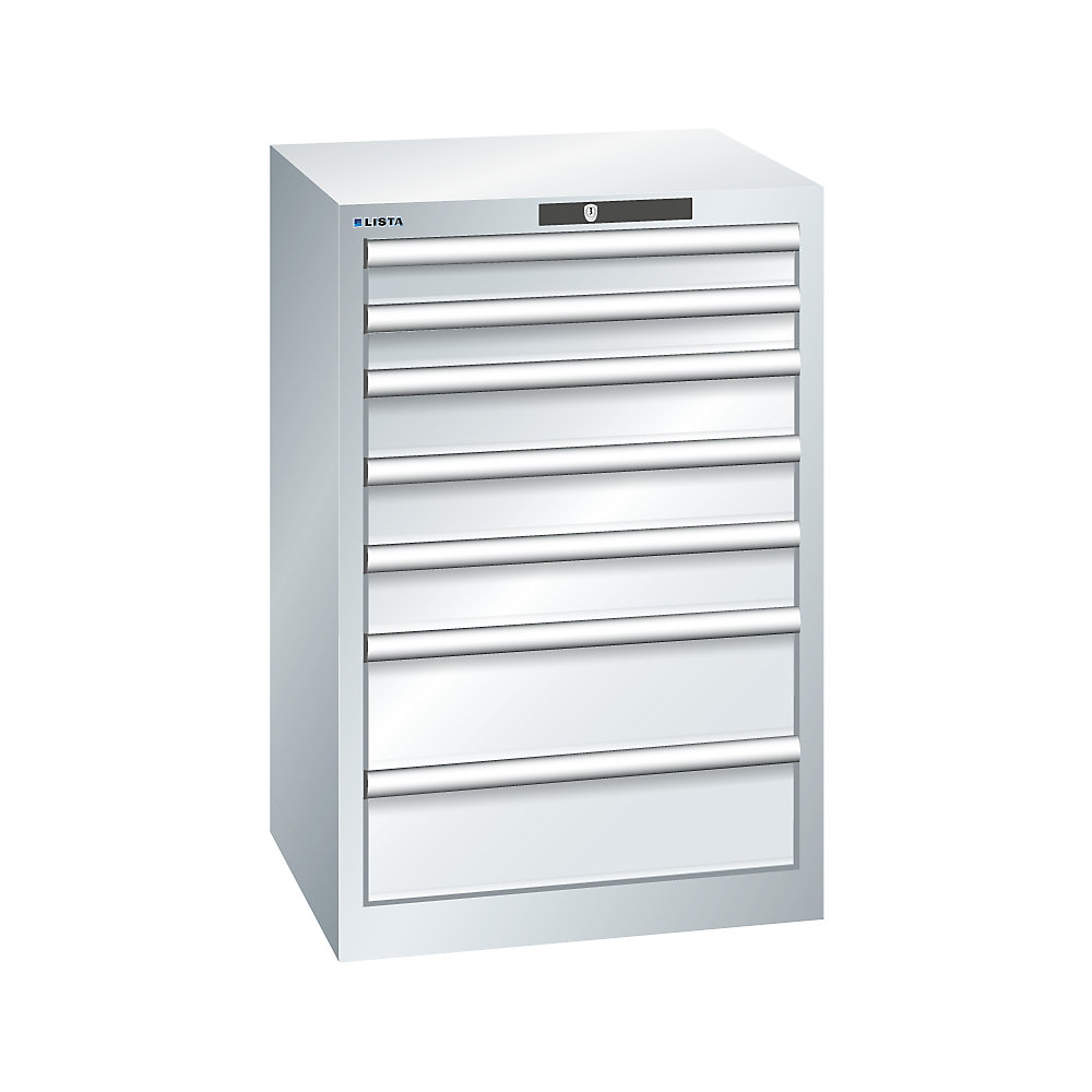 LISTA Armoire à tiroirs avec 7 tiroirs, l x p x h 564 x 572 x 850 mm, gris clair