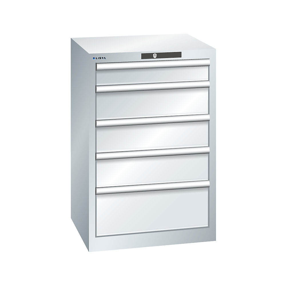 LISTA Armoire à tiroirs avec 5 tiroirs, l x p x h 564 x 572 x 850 mm, gris clair