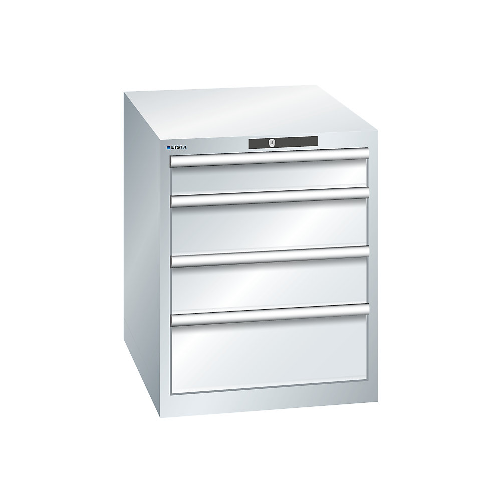 LISTA Armoire à tiroirs avec 4 tiroirs, l x p x h 564 x 724 x 700 mm, gris clair