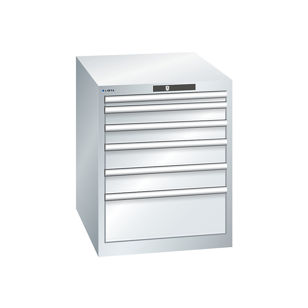 LISTA Armoire à tiroirs avec 6 tiroirs, l x p x h 564 x 724 x 700 mm, gris clair