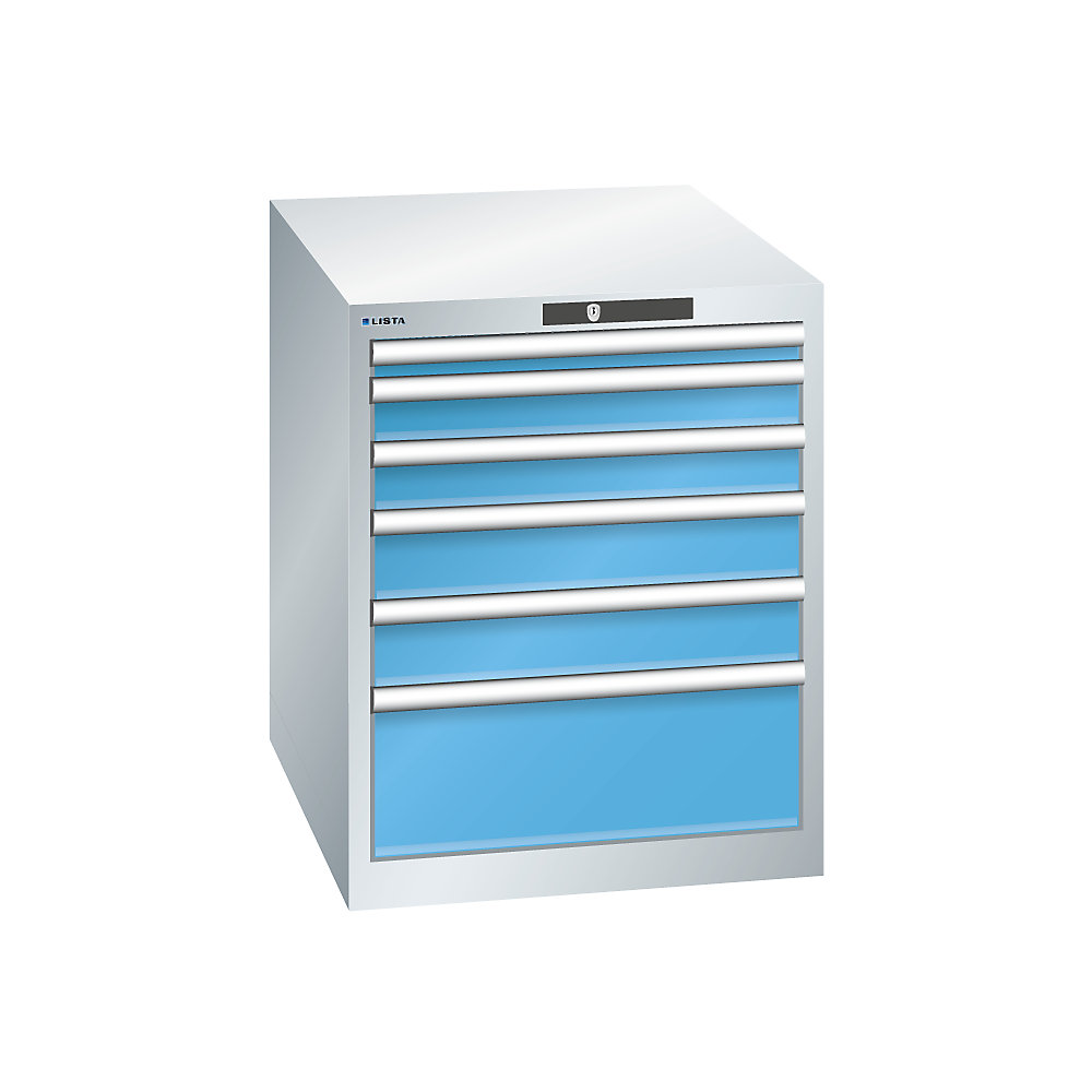 LISTA Armoire à tiroirs avec 6 tiroirs, l x p x h 564 x 724 x 700 mm, gris clair / bleu clair