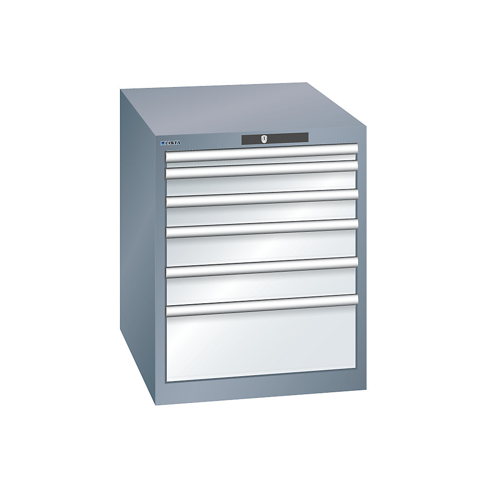 LISTA Armoire à tiroirs avec 6 tiroirs, l x p x h 564 x 724 x 700 mm, gris métallisé / gris clair
