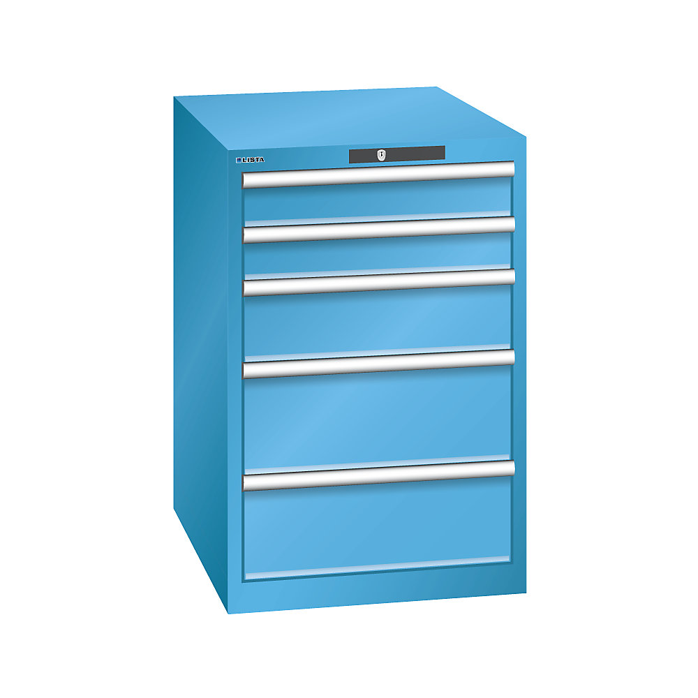 LISTA Armoire à tiroirs avec 5 tiroirs, l x p x h 564 x 724 x 850 mm, bleu clair