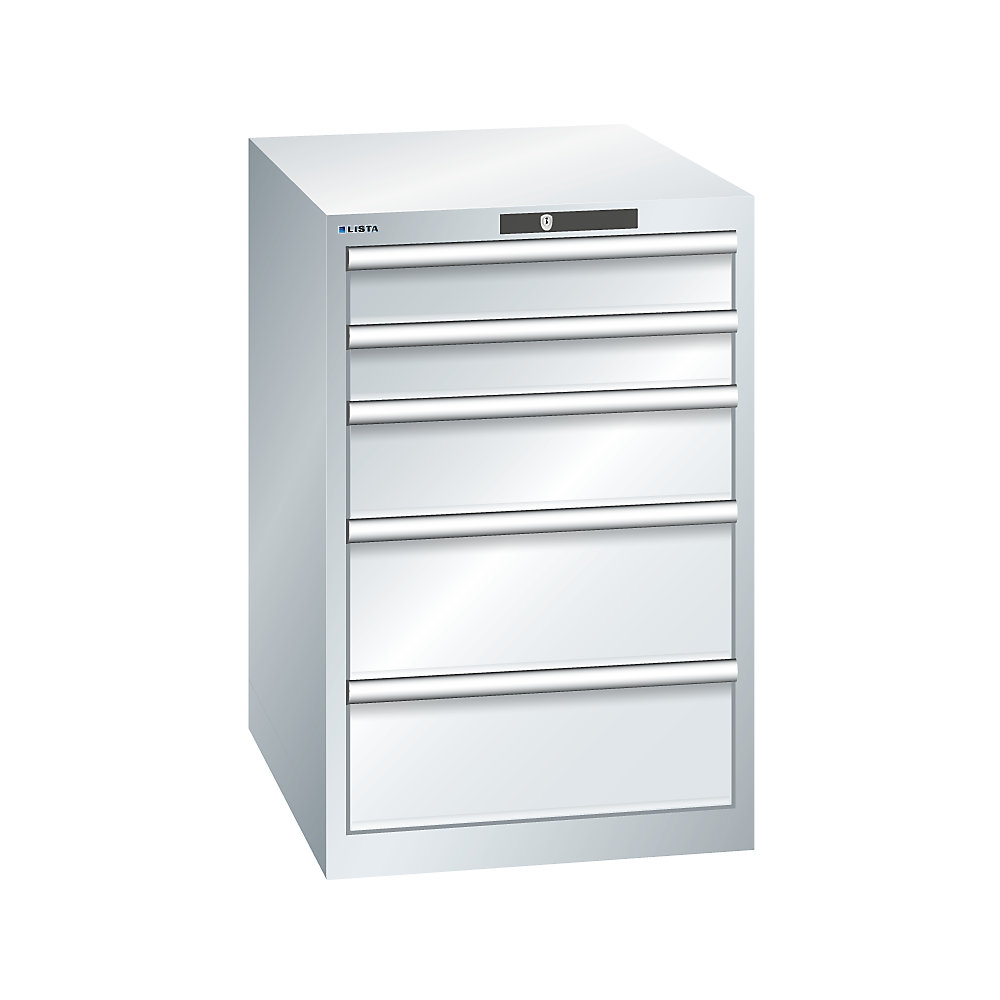 LISTA Armoire à tiroirs avec 5 tiroirs, l x p x h 564 x 724 x 850 mm, gris clair