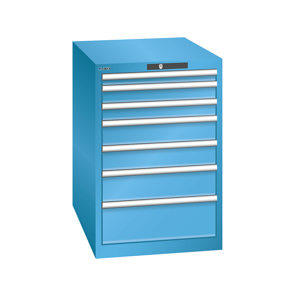 LISTA Armoire à tiroirs avec 7 tiroirs, l x p x h 564 x 724 x 850 mm, bleu clair